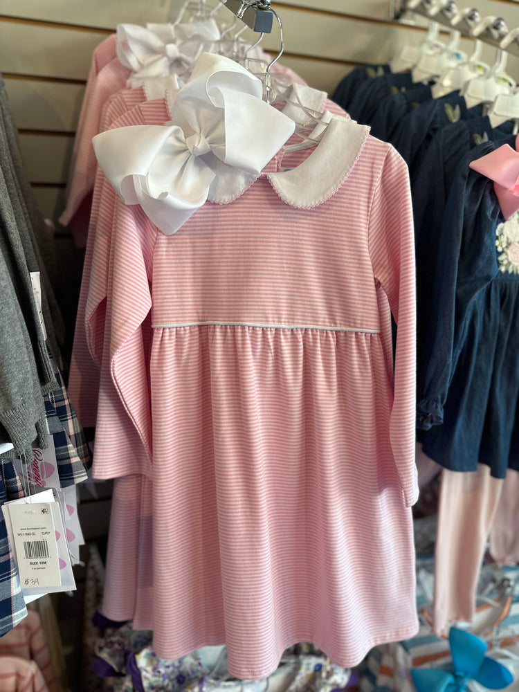 Pink/white stripe knit dress