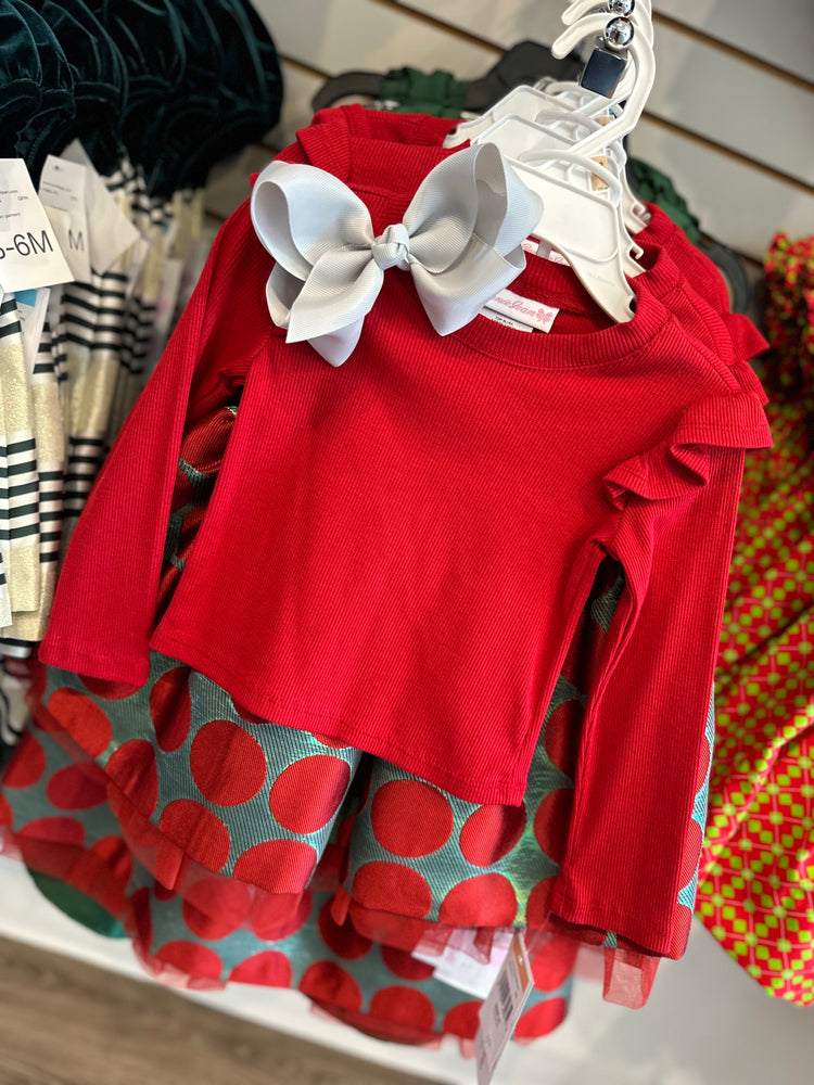Red & Silver dot skirt set
