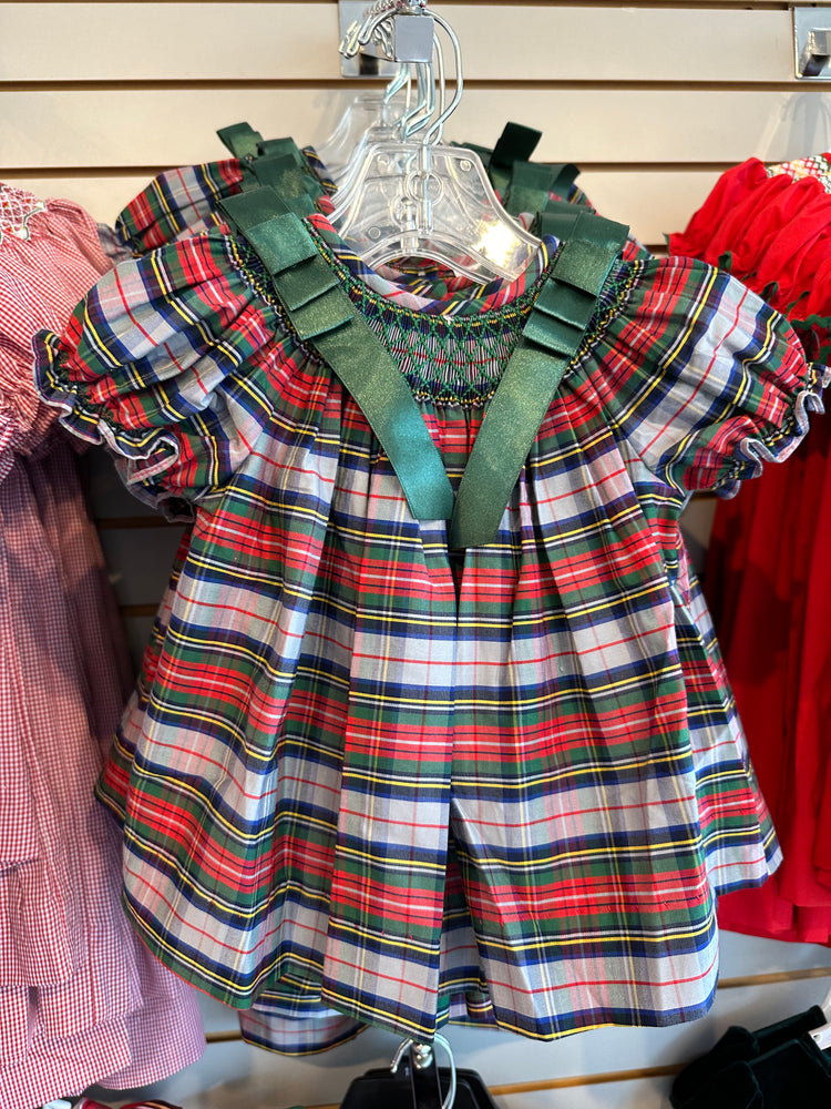 Green plaid Bishop with Bows