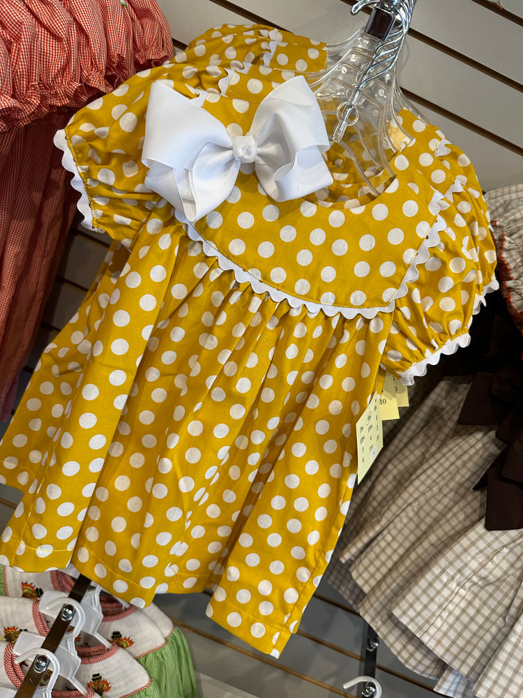 White dress with gold polka dots outlet